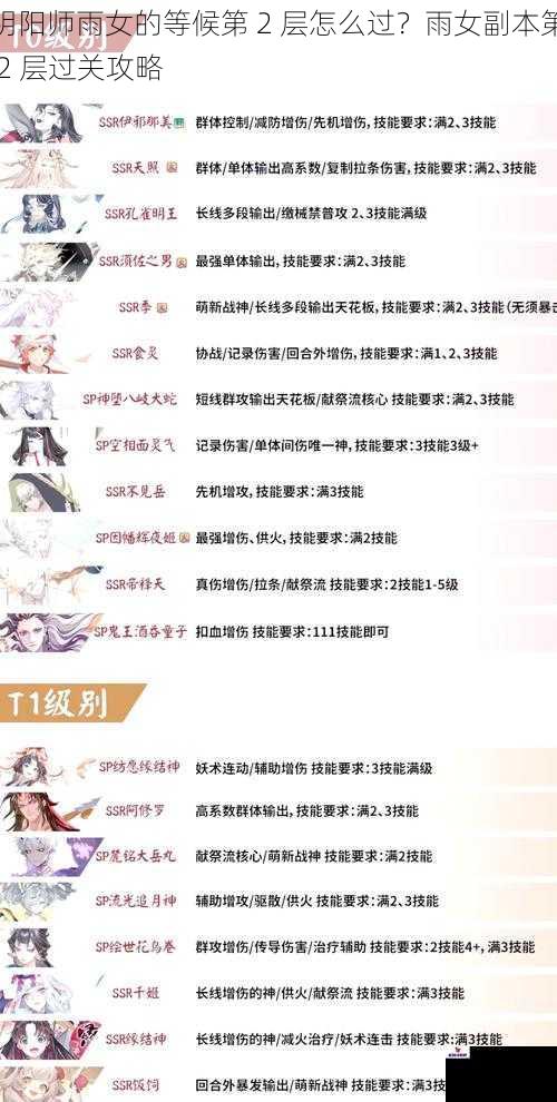 阴阳师雨女的等候第 2 层怎么过？雨女副本第 2 层过关攻略