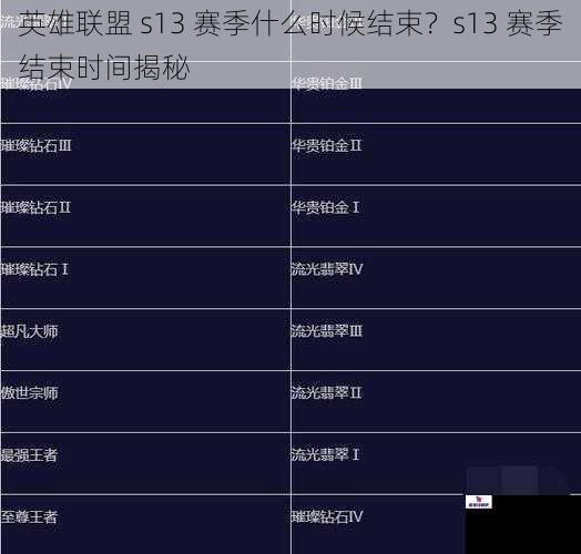 英雄联盟 s13 赛季什么时候结束？s13 赛季结束时间揭秘