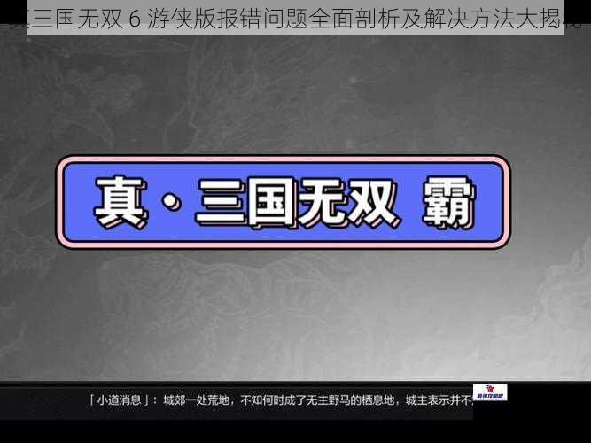 真三国无双 6 游侠版报错问题全面剖析及解决方法大揭秘