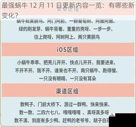 最强蜗牛 12 月 11 日更新内容一览：有哪些新变化？