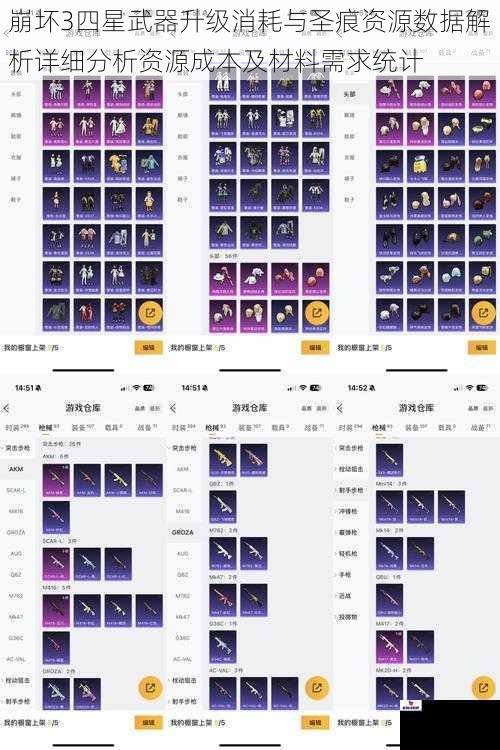 崩坏3四星武器升级消耗与圣痕资源数据解析详细分析资源成本及材料需求统计