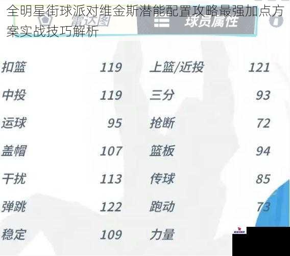 全明星街球派对维金斯潜能配置攻略最强加点方案实战技巧解析