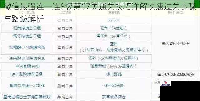 微信最强连一连8级第67关通关技巧详解快速过关步骤与路线解析