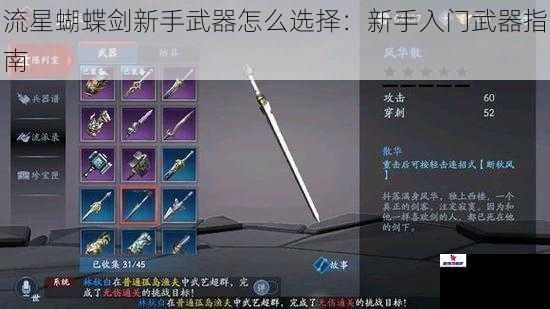 流星蝴蝶剑新手武器怎么选择：新手入门武器指南